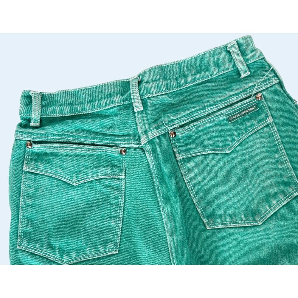 Vintage GLORIA VANDERBILT For Murjani 70s / 80s Green High Waist Jeans Size 24 - Picture 1 of 8